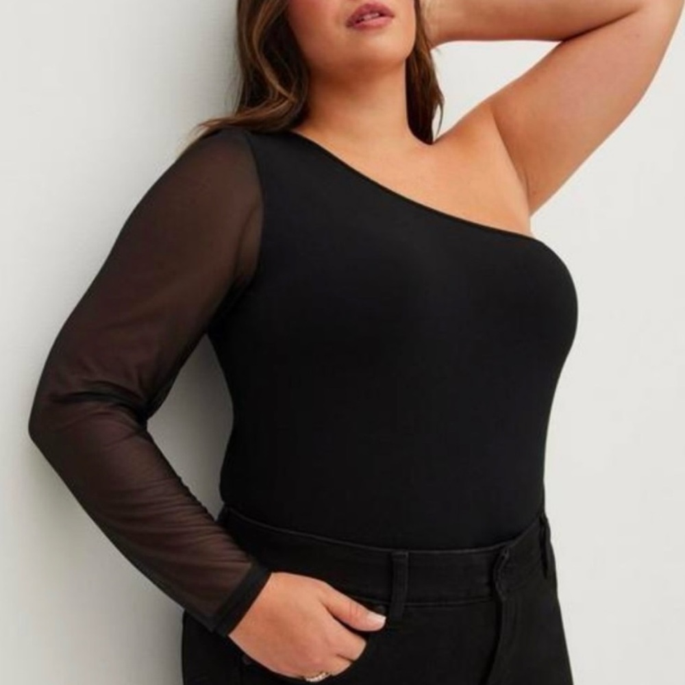 torrid black long sleeve mesh one shoulder top